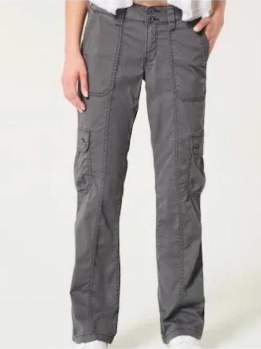 Hollister Mid-Rise Relaxed Boot Gray Cargo Pants